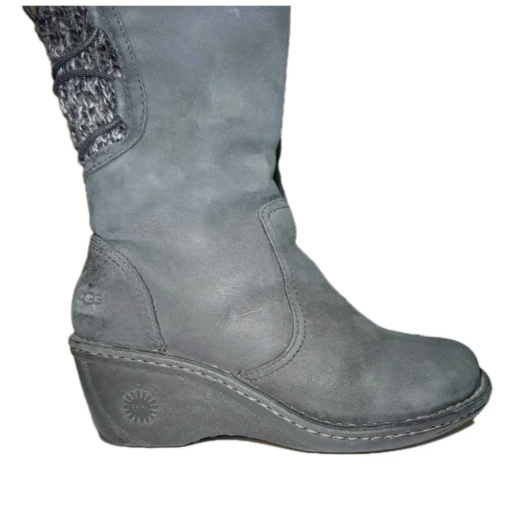 UGG Women's Skylair Tall Black Suede Leather Sheepskin Lined Wedge Boots Size 7 - Picture 8 of 11